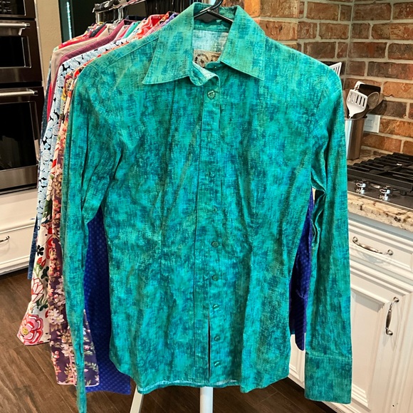 Teal Button-Up Women's Top - Picture 1 of 2